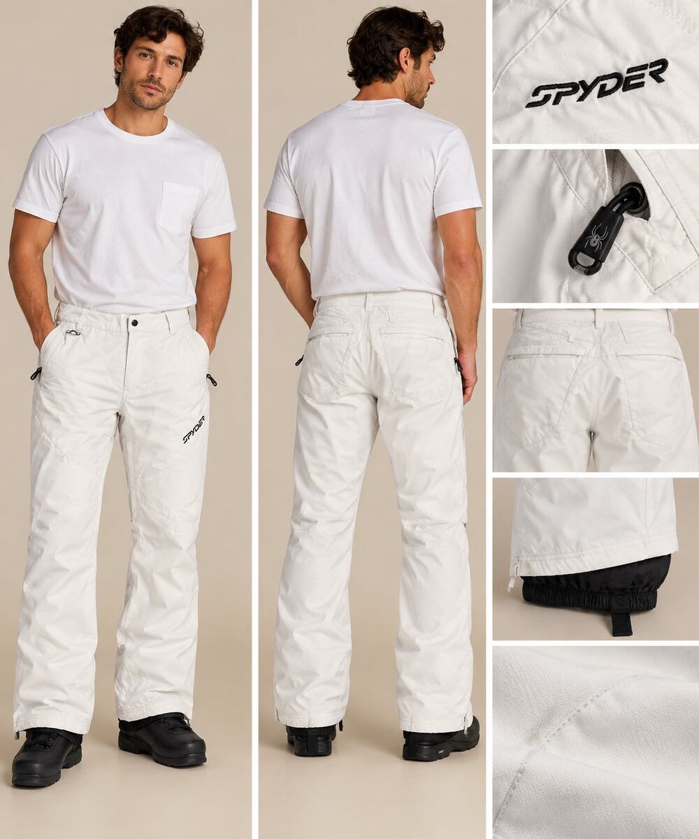 Spyder Mens White Ski Snow Pants 32 Waist Insulated Snowboard Winter Gaiters